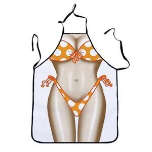 Orange Polka Dot Bikini Print Apron